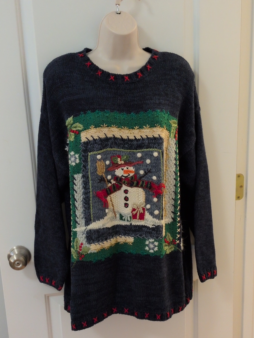 Vintage 2001 Tiara International Snowman Christmas Tunic Sweater